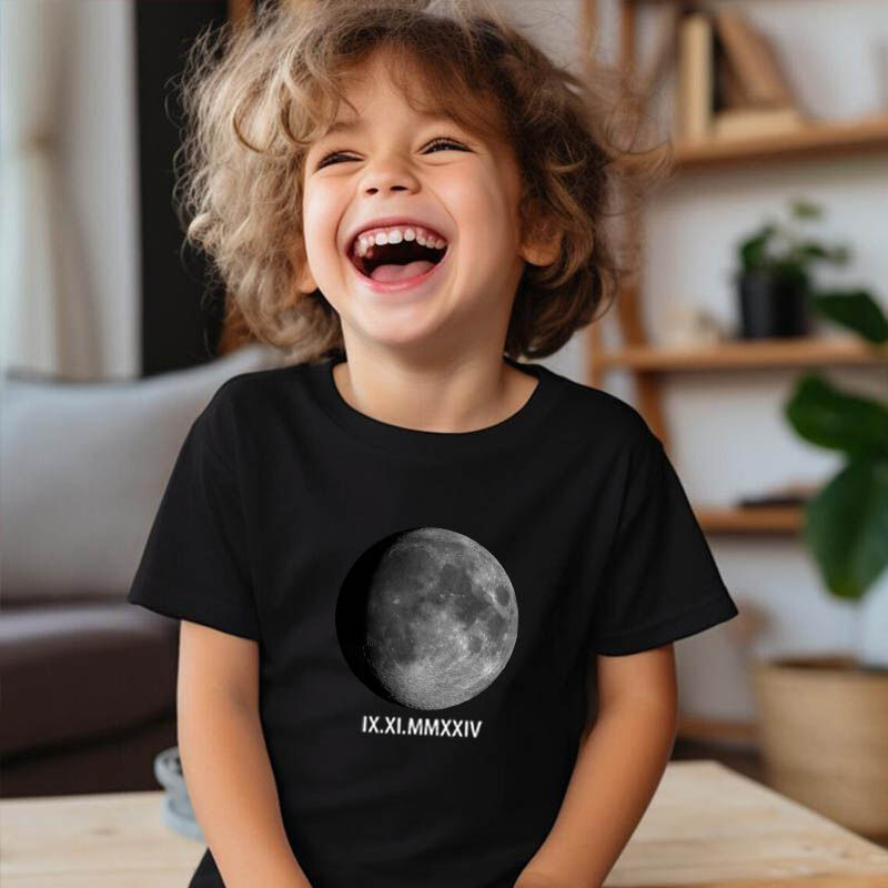 Personalized Kids T-Shirt Customized Moon Phase Photo And Roman Numerals Memorial Gift For Children