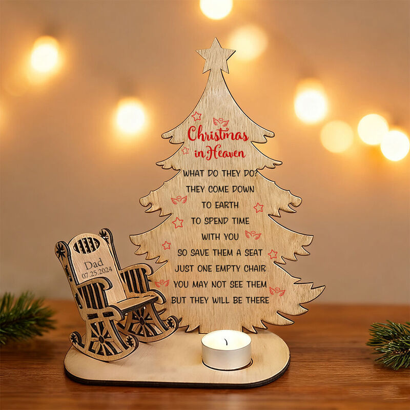 Personalized Christmas Tree Chair Candle Holder Sympathy Gift for Greatest Christmas in Heaven