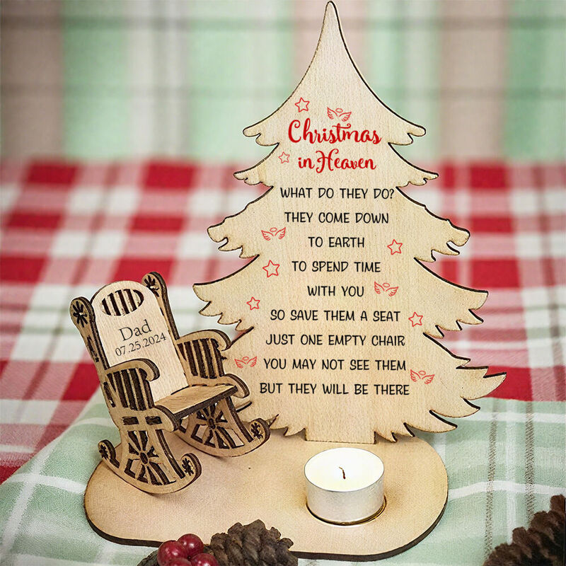Personalized Christmas Tree Chair Candle Holder Sympathy Gift for Greatest Christmas in Heaven