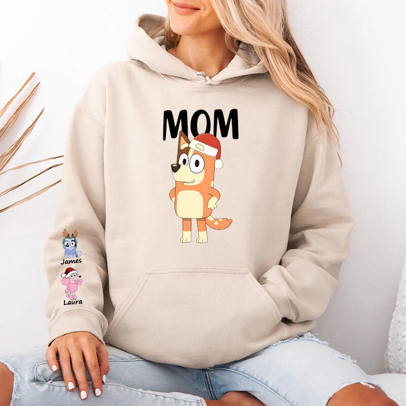 Personalized Hoodie Custom Bluey Mama Cartoon Pattern Christmas Design Perfect Gift for Mom