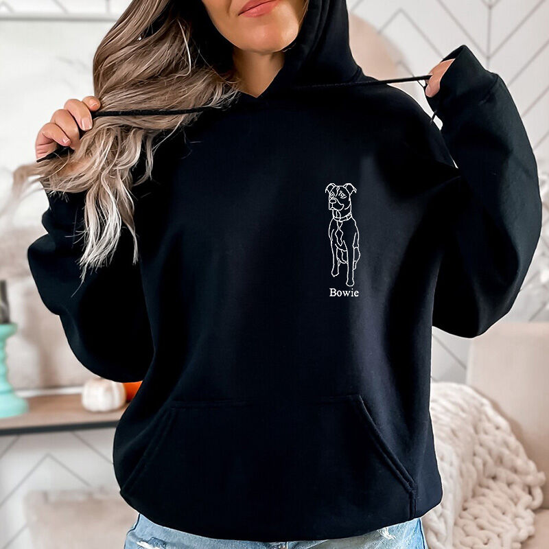 Personalized Hoodie Custom Embroidered Pet Contour Line Drawing Lovely Gift for Pet Lover