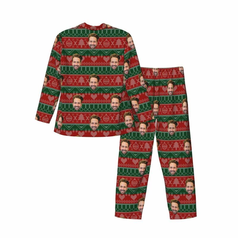 Personalized Pajamas Custom Photo Red and Green Christmas Style Element Design Great Gift for Family