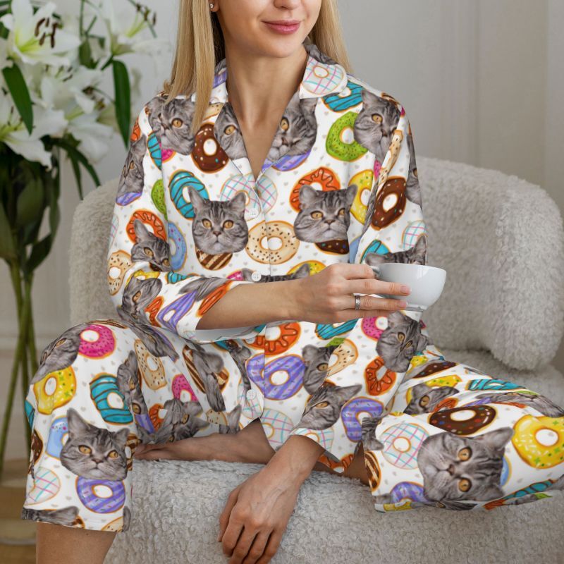 Personalized Pajamas Custom Pet Photo Colorful Donuts Pattern Design Attractive Gift for Pet Lovers