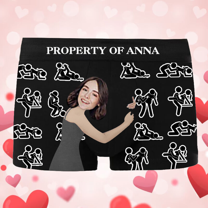 Personalized Picture And Name Men's Underwear Boxer Briefs with Girl's Hug Pattern Creative Gift for Boyfriend