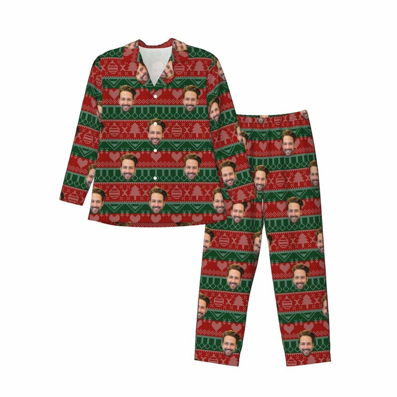 Personalized Pajamas Custom Photo Red and Green Christmas Style Element Design Great Gift for Family