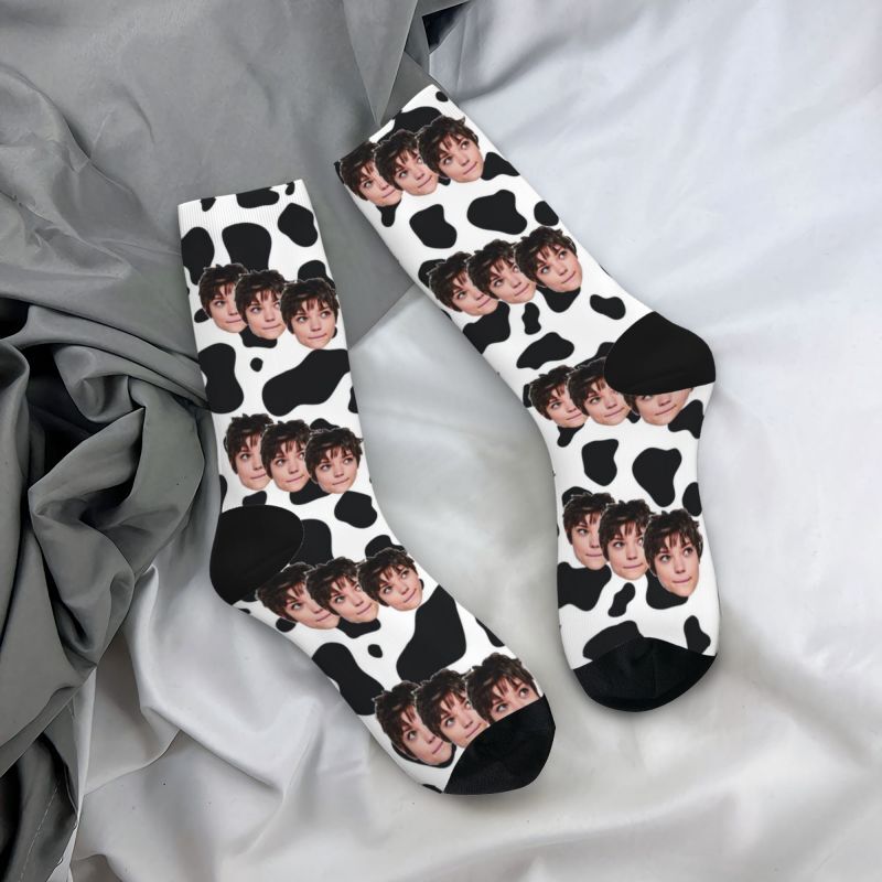 Custom Socks Cow Pattern Print Funny Three Face Photos