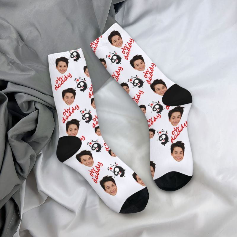 Customizable Face Socks with Monster Printed Add Child’s Photo for Dad
