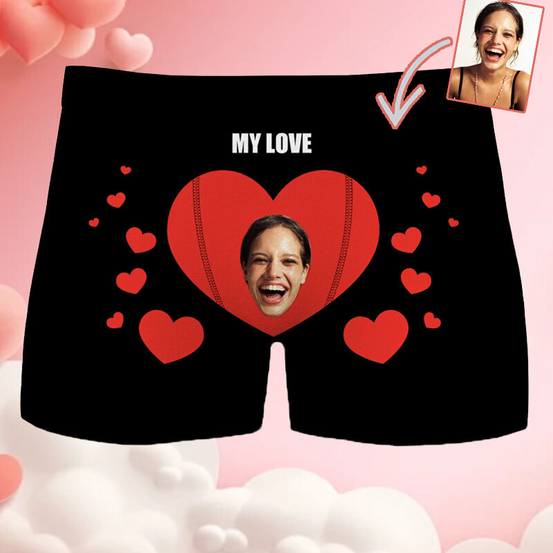 Personalized Photo Men's Underwear Boxer Briefs with Heart Pattern Perfect Gift for Husband