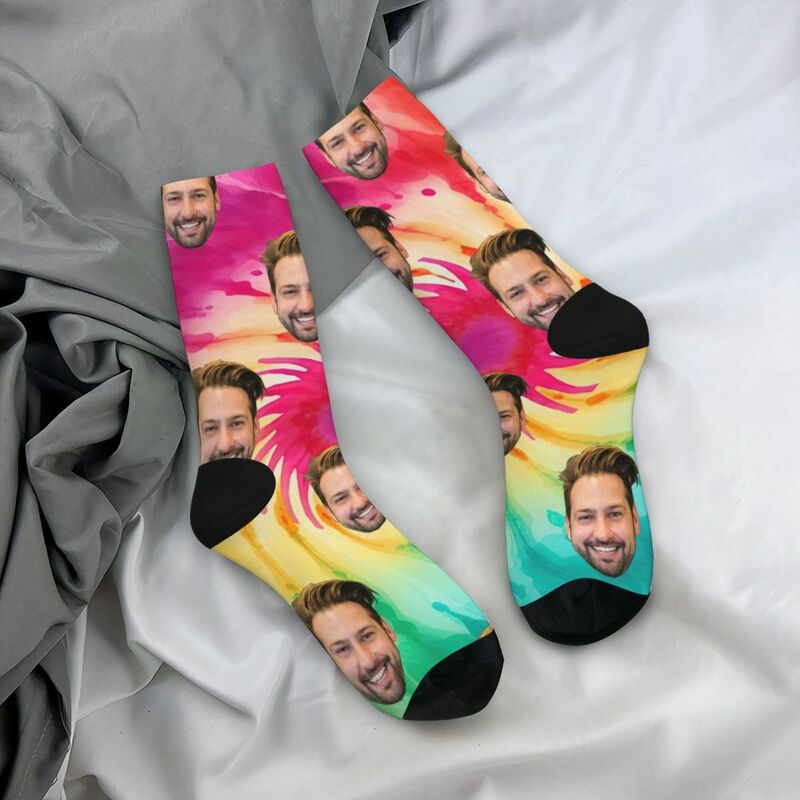 Custom Face Socks Tie Dye Swirl Style Mid-calf Socks