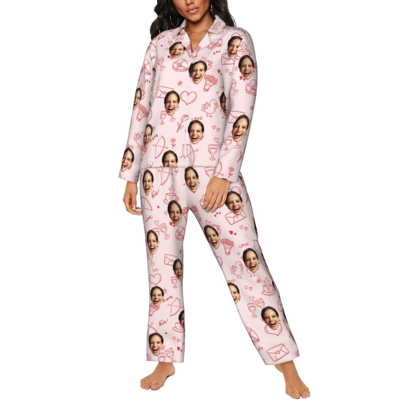 Personalized Pajamas Custom Photo Simple Cute Little Pattern Design Adorable Gift for Her