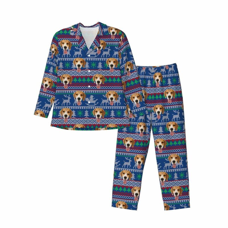 Personalized Pajamas Custom Photo Santa Claus Reindeer Pattern Design Christmas Gift for Him