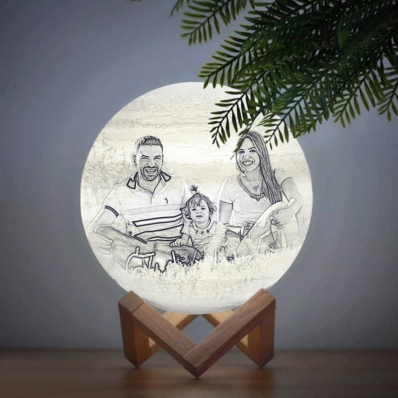 Custom Engraved 3D Photo Jupiter Lamp, Touch 2 Colors, Family Gift