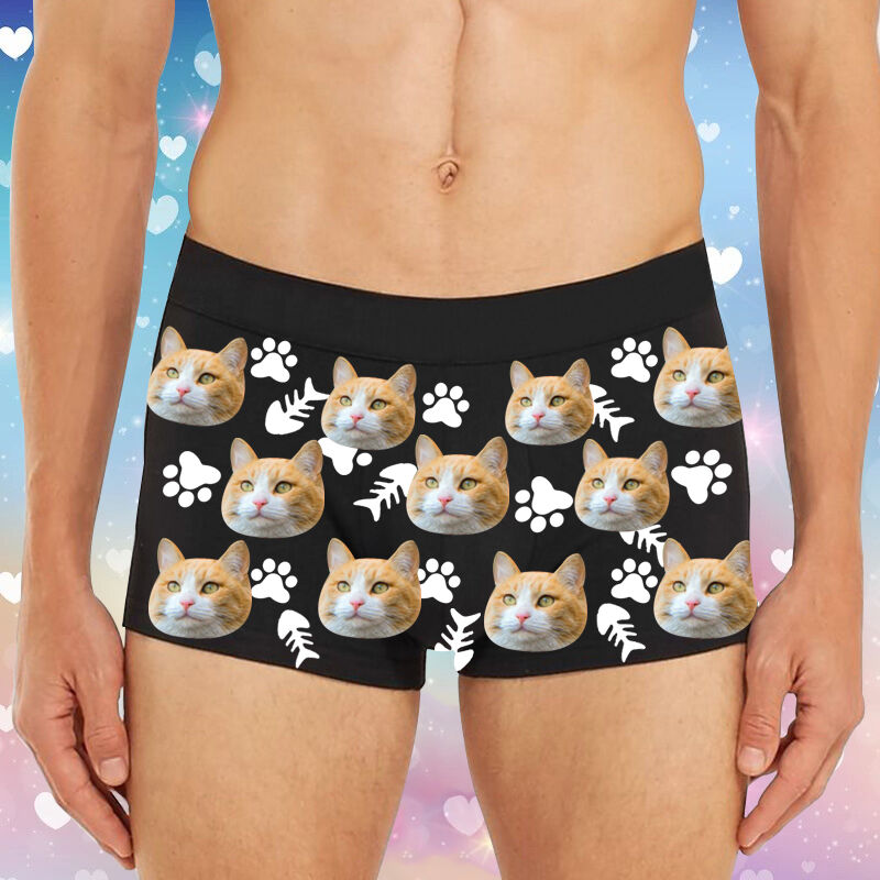 Personalized Photo Men's Underwear Boxer Briefs With Animal Footprints Pattern Wonderful Gift for Pet Lover