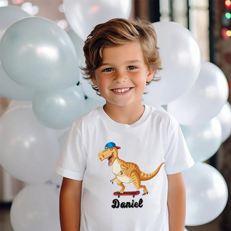 Personalized Kids T-Shirt With Customized Name And Dinosaur Pattern Children's Gifts