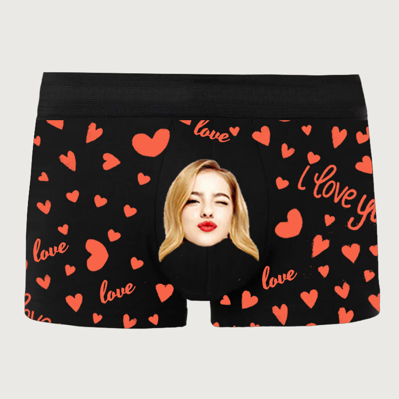 Personalized Picture Men's Underwear Boxer Briefs with Heart Pattern Special Present for Valentine's Day