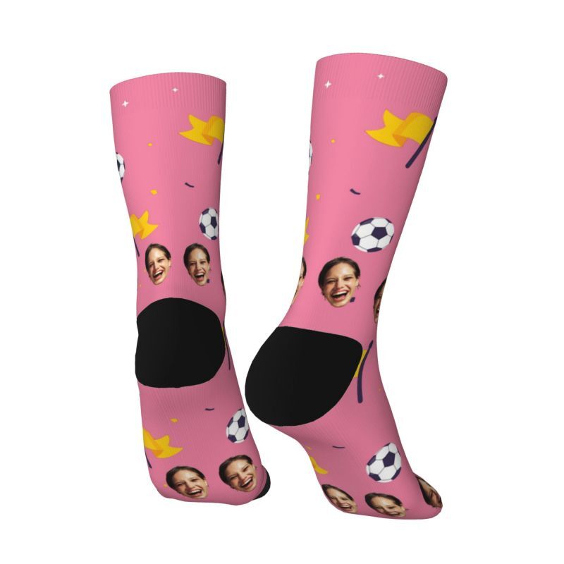 Custom Face Socks with Football Pattern Can Add Photos for Friends