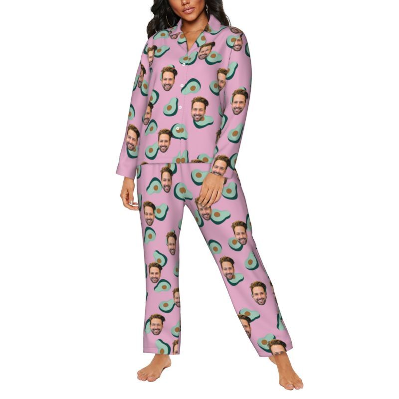 Personalized Pajamas Custom Photo and Color Avocado Pattern Design Creative Gift for Family Members
