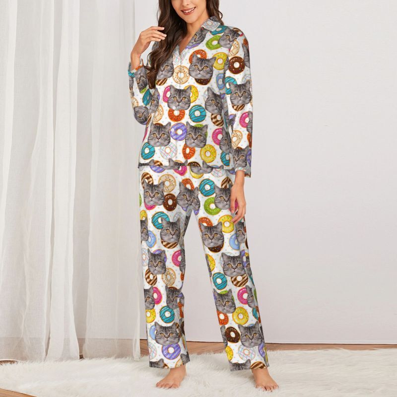 Personalized Pajamas Custom Pet Photo Colorful Donuts Pattern Design Attractive Gift for Pet Lovers