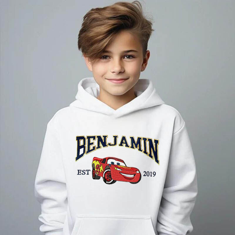 Personalized Kids Embroidered Hoodie Custom Cars Cartoon Patterns Creative Gift for Children