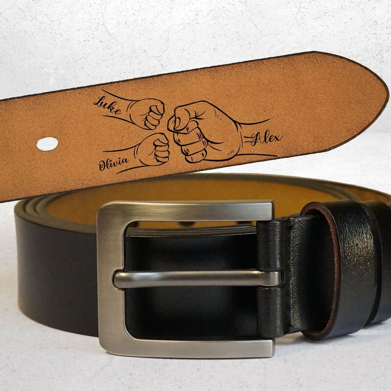 "This Guy Is One Awesome Dad" Personalized Engraved Leather Belt Fist Bumps Gift for Dad