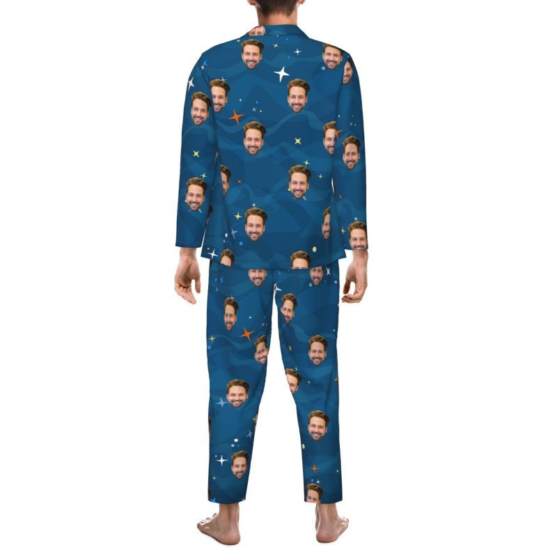 Personalized Pajamas Custom Photo Blue Starry Sky Style Pattern Design Great Gift for Him Family