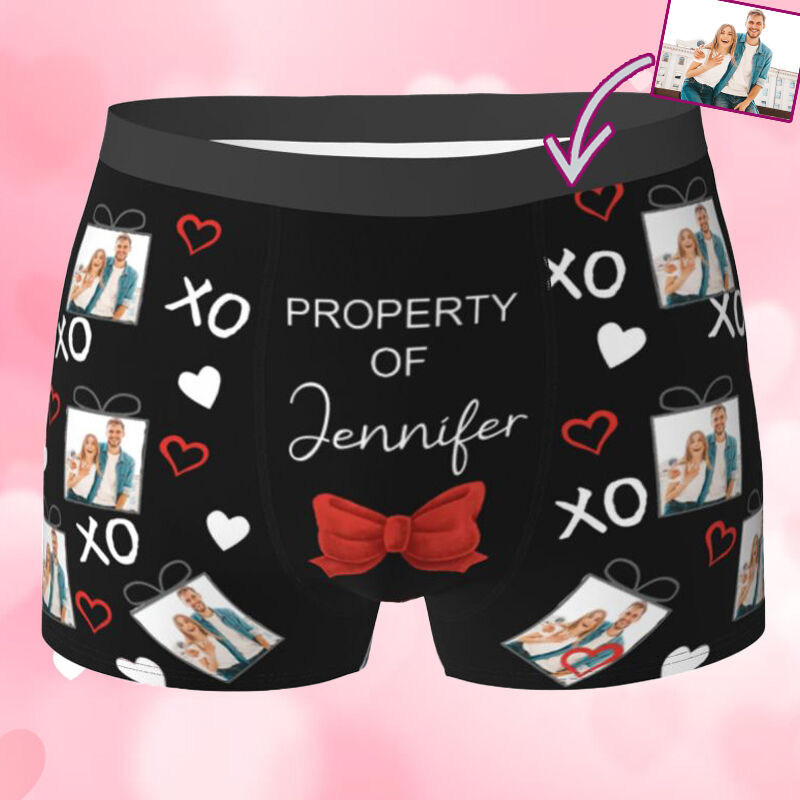 Personalized Photo Men's Underwear Boxer Briefs with Bow Pattern Romantic Gift for Boy Friend