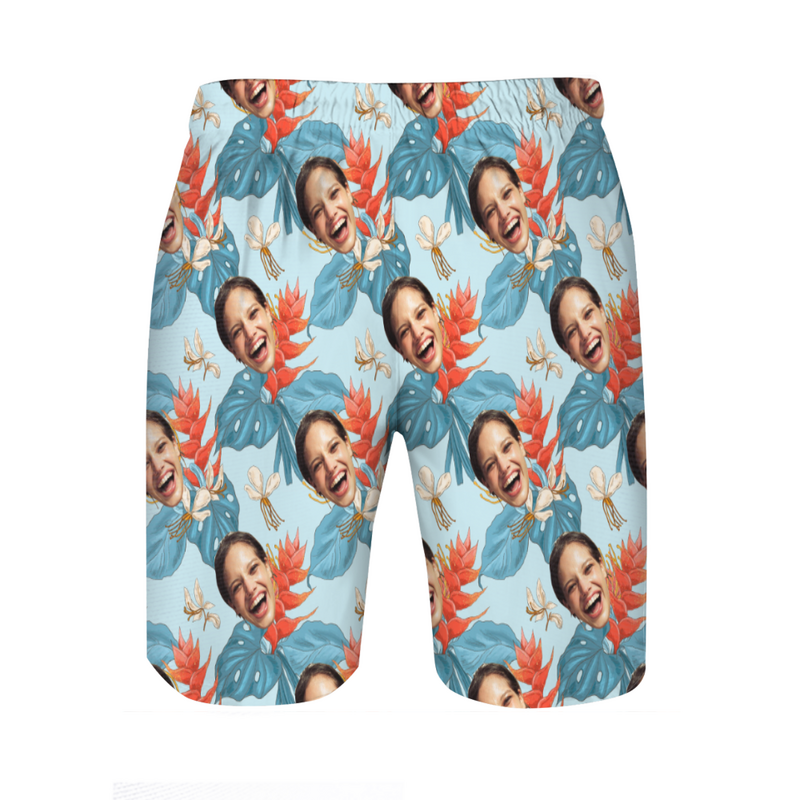 Personalized Picture Men's Beach Shorts with Unique Flowers Pattern Stylish Gift for Friend