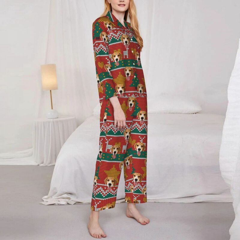 Personalized Pajamas Custom Photo Christmas Tree Star Pixel Pattern Design Perfect Gift for Family
