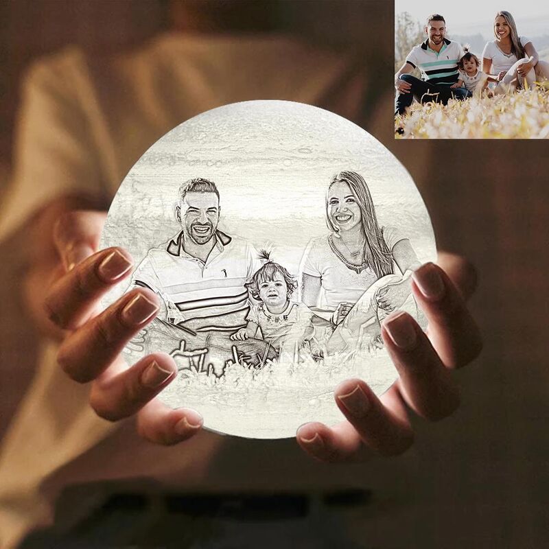 Custom Engraved 3D Photo Jupiter Lamp, Touch 2 Colors, Family Gift