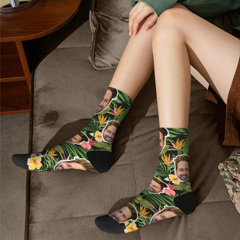Custom Face Socks Hawaiian Style Mid-Calf Socks Perfect for Vacation