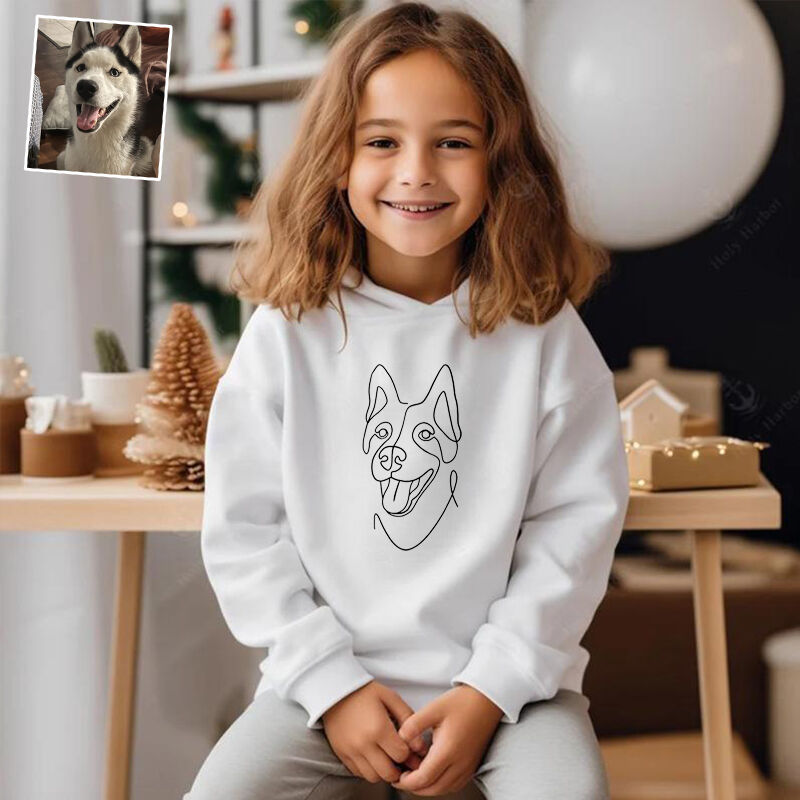 Personalized Kids Embroidered Hoodie Custom Line Drawing Warm Gift For Children
