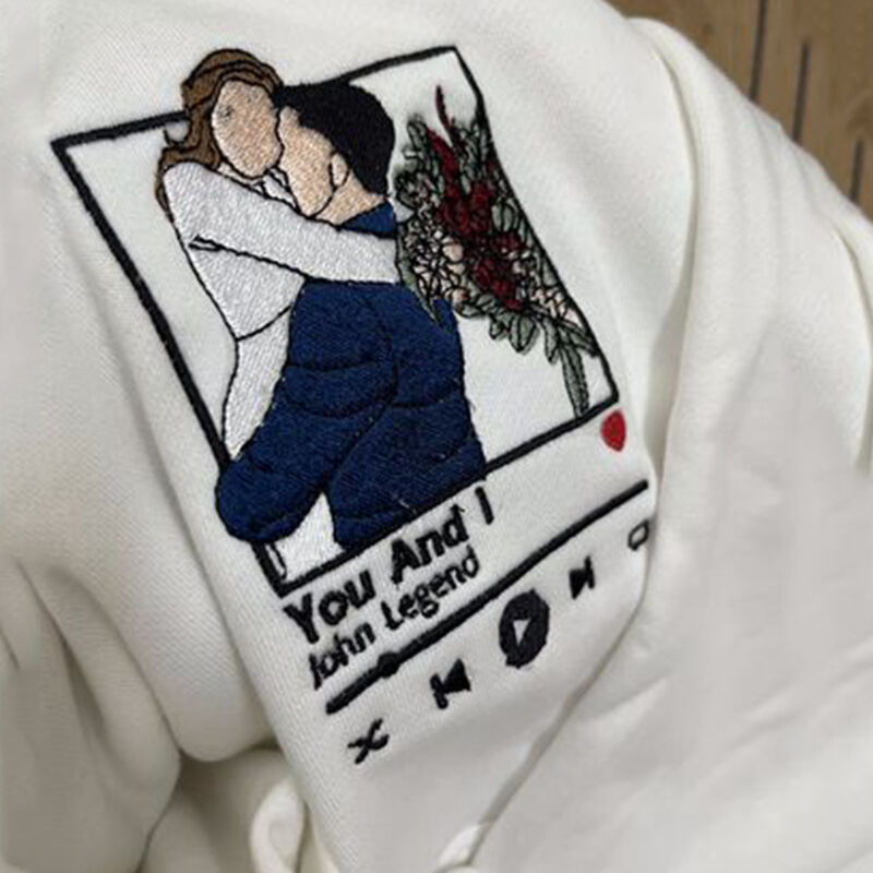 Personalized Sweatshirt Custom Embroidered Couple Color Photo Music Player Design Great Gift for Lover