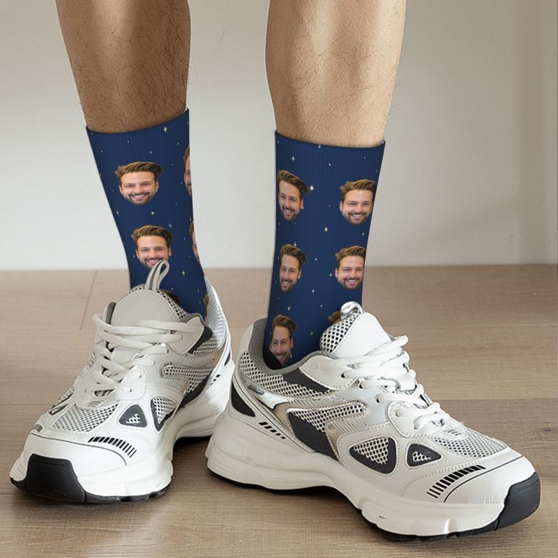 Customized Face Socks Dark Blue Starry Sky Socks for Him