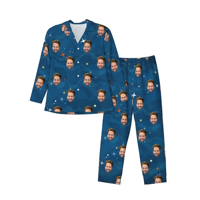 Personalized Pajamas Custom Photo Blue Starry Sky Style Pattern Design Great Gift for Him Family