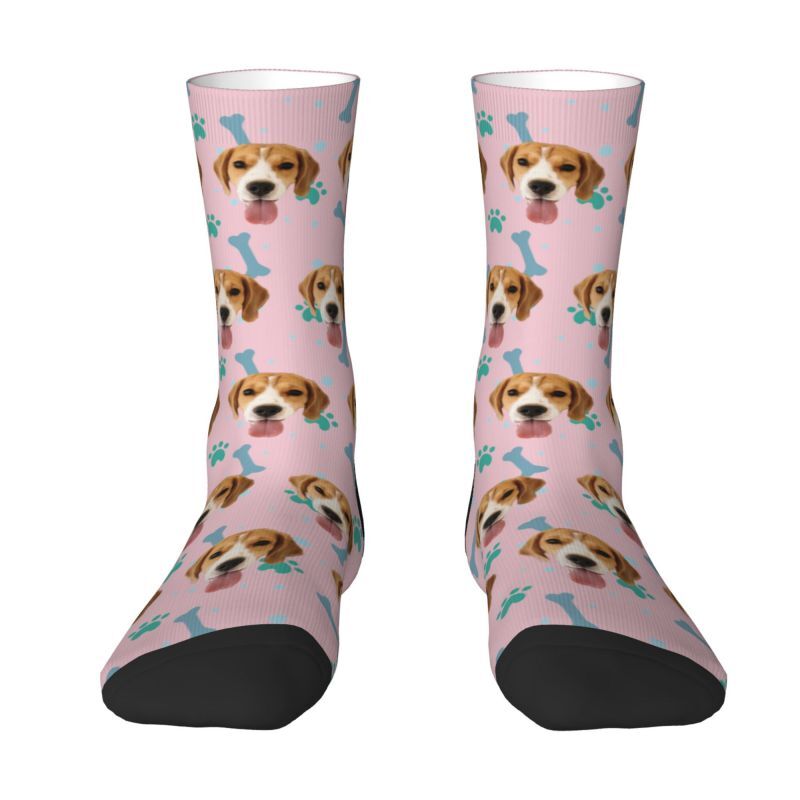 Customized Face Socks Pet Paw and Bones Print Gifts for Pet Lovers