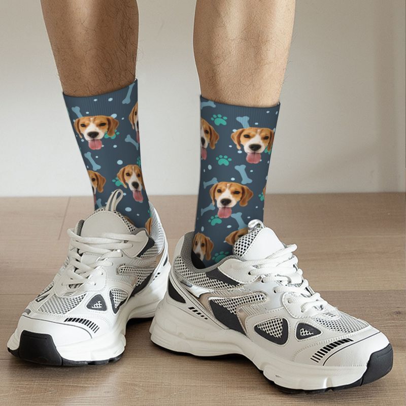 Customized Face Socks Pet Paw and Bones Print Gifts for Pet Lovers