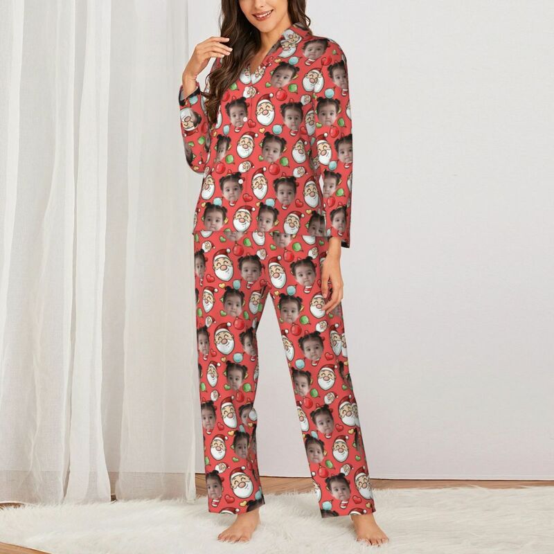 Personalized Pajamas Custom Photo Santa Claus Colorful Style Pattern Design Christmas Gift for Family