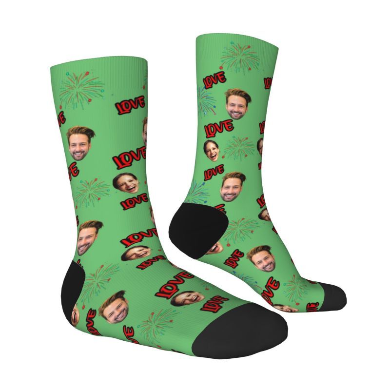 Customized Face Socks with Love Text for Anniversary Gifts for Couples