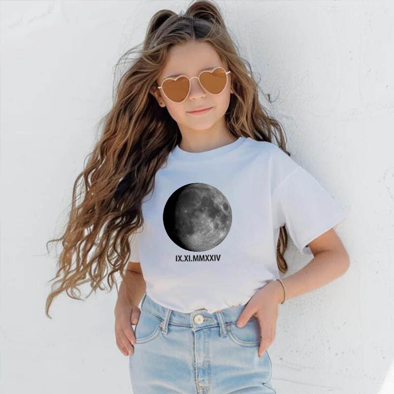 Personalized Kids T-Shirt Customized Moon Phase Photo And Roman Numerals Memorial Gift For Children