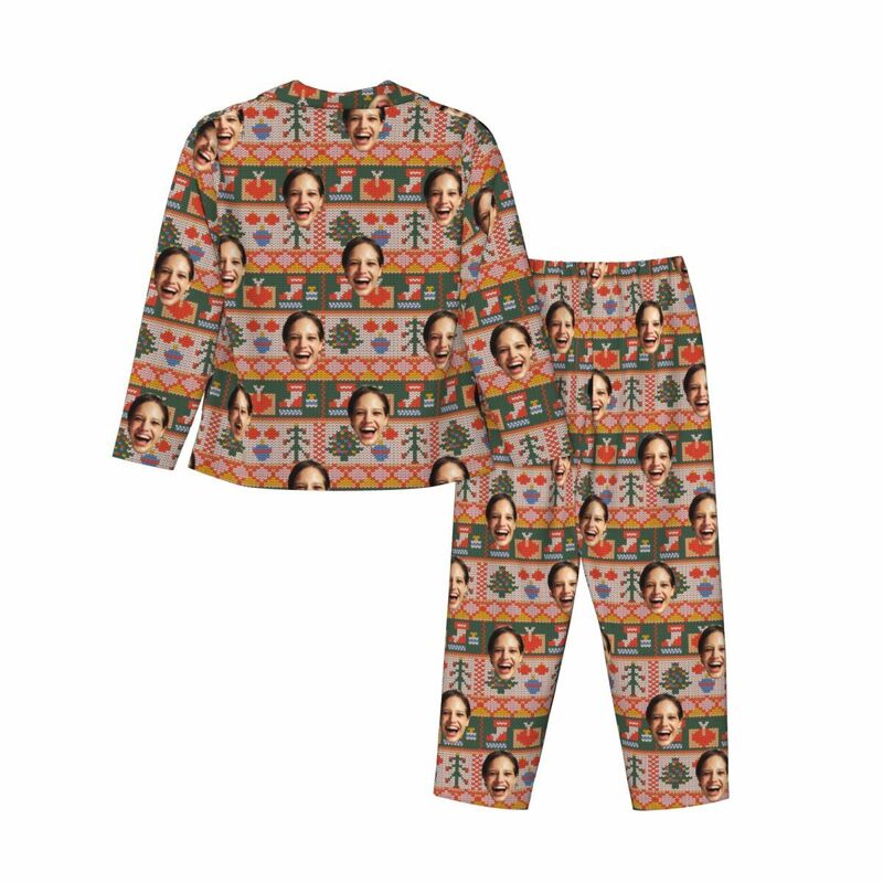 Personalized Pajamas Custom Photo Christmas Style Elements Festive Vibe Pattern Design Gift for Family