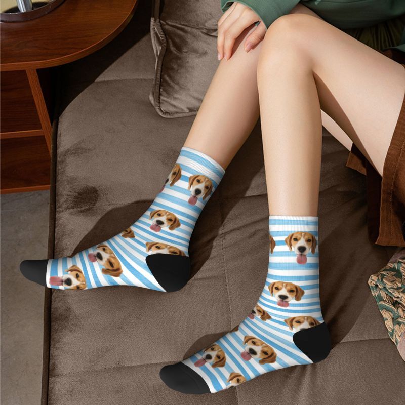 Personalized Striped Face Socks with Pet Photos Added Great Gift for Pet Lovers