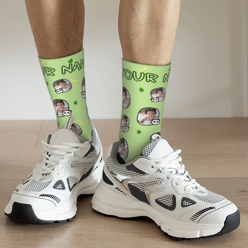 Custom Face Socks with Panda' Photo Frame Add Kid Pictures for Mom