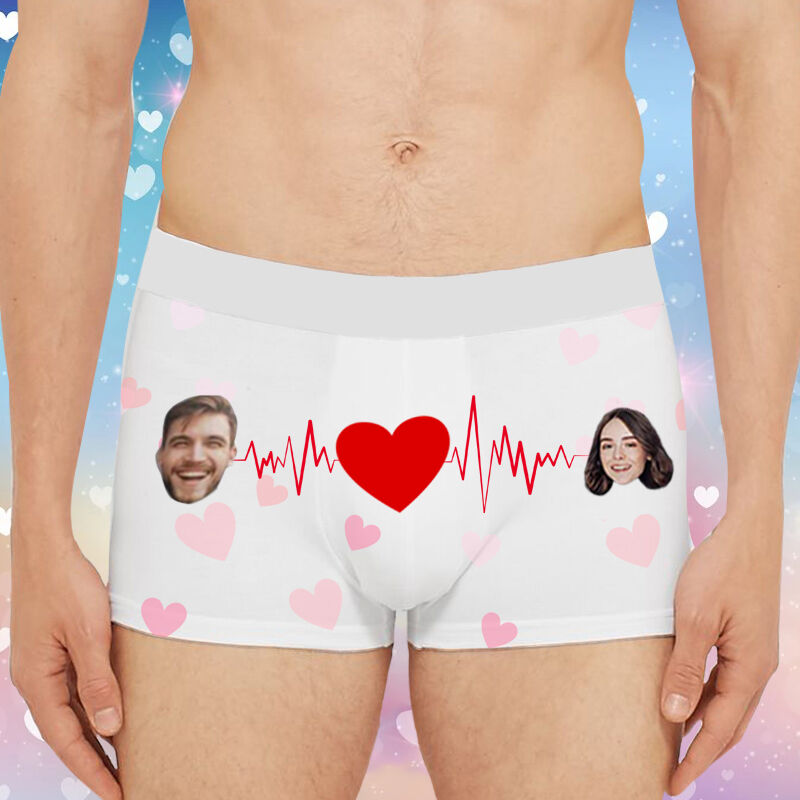 Personalized Photo Men's Underwear Boxer Briefs with Electrocardiographic Pattern Special Gift for Him
