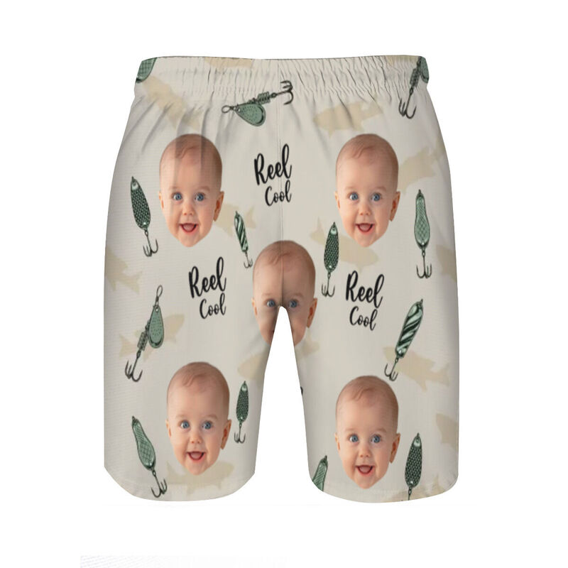 Personalized Picture Men's Beach Shorts with Fishhook Pattern Interesting Gift for Father's Day