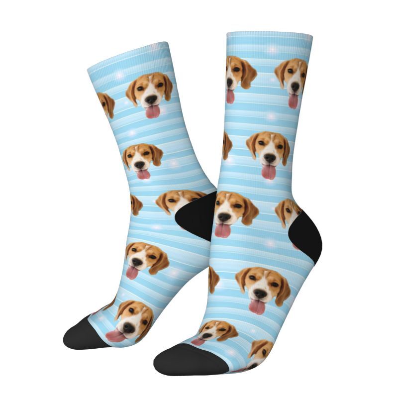 Personalized Striped Face Socks with Pet Photos Added Great Gift for Pet Lovers