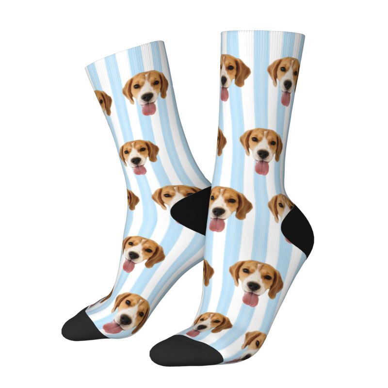 Personalized Striped Face Socks with Pet Photos Added Great Gift for Pet Lovers