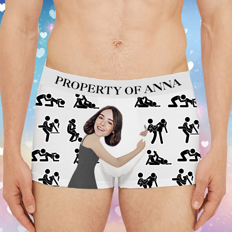 Personalized Picture And Name Men's Underwear Boxer Briefs with Girl's Hug Pattern Creative Gift for Boyfriend