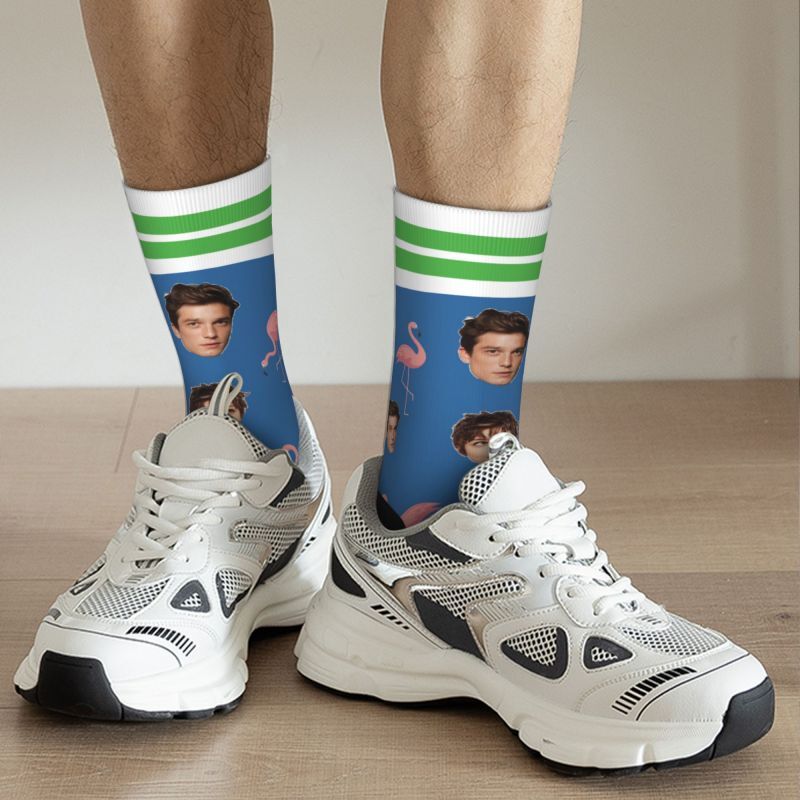 Customized Face Socks with Flamingo Print Couple Photos