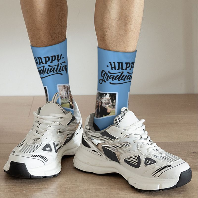 Custom Striped Face Socks 6 Colors Add Photo As Graduation Gift