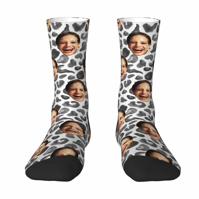 Personalized Face Socks with Cow Pattern as a Gift for Friends